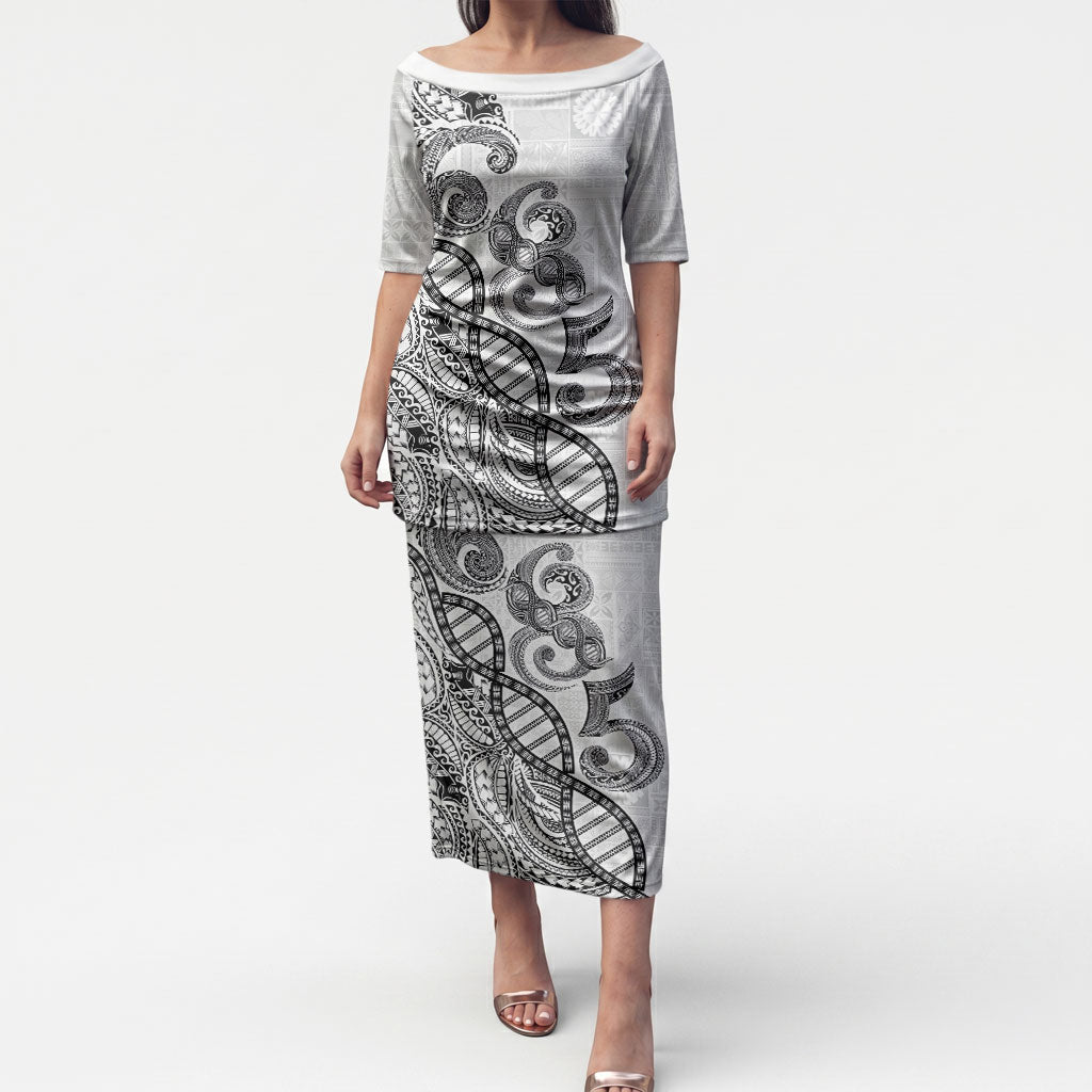 Samoan Traditional Tattoo 685 Puletasi Tribal Tatau DNA White Color LT03 Long Dress White - Polynesian Pride