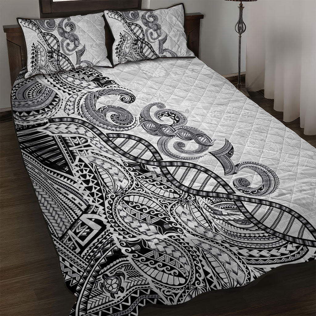 Samoan Traditional Tattoo 685 Quilt Bed Set Tribal Tatau DNA White Color