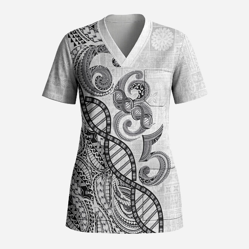 Samoan Traditional Tattoo 685 Scrub Top Tribal Tatau DNA White Color