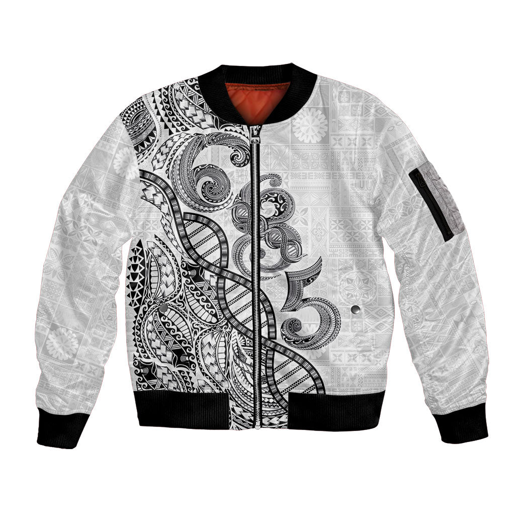 Samoan Traditional Tattoo 685 Sleeve Zip Bomber Jacket Tribal Tatau DNA White Color LT03 Unisex White - Polynesian Pride