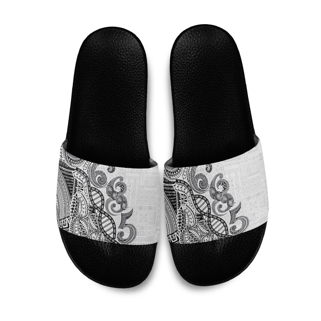 Samoan Traditional Tattoo 685 Slide Sandals Tribal Tatau DNA White Color