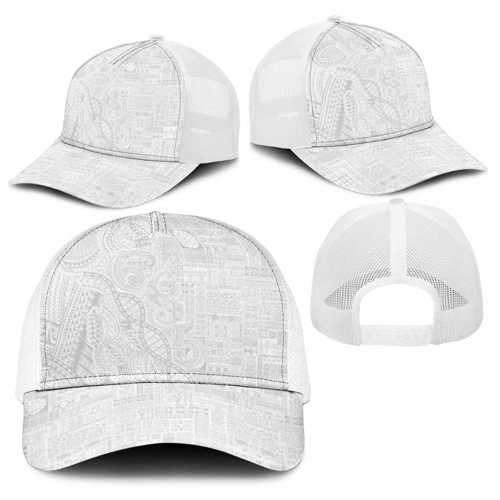 Samoan Traditional Tattoo 685 Baseball Net Cap Tribal Tatau DNA All-White LT03 - Polynesian Pride