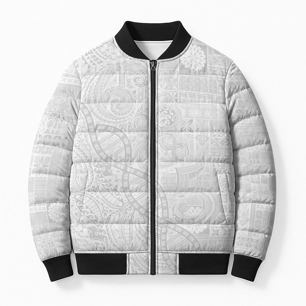 Samoan Traditional Tattoo 685 Bomber Puffer Jacket Tribal Tatau DNA All-White