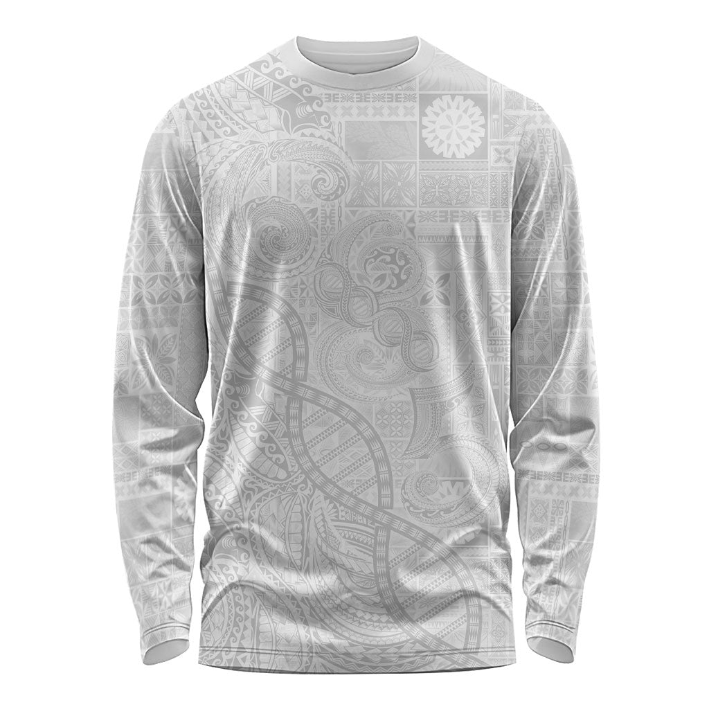 Samoan Traditional Tattoo 685 Long Sleeve Shirt Tribal Tatau DNA All-White LT03 Unisex White - Polynesian Pride