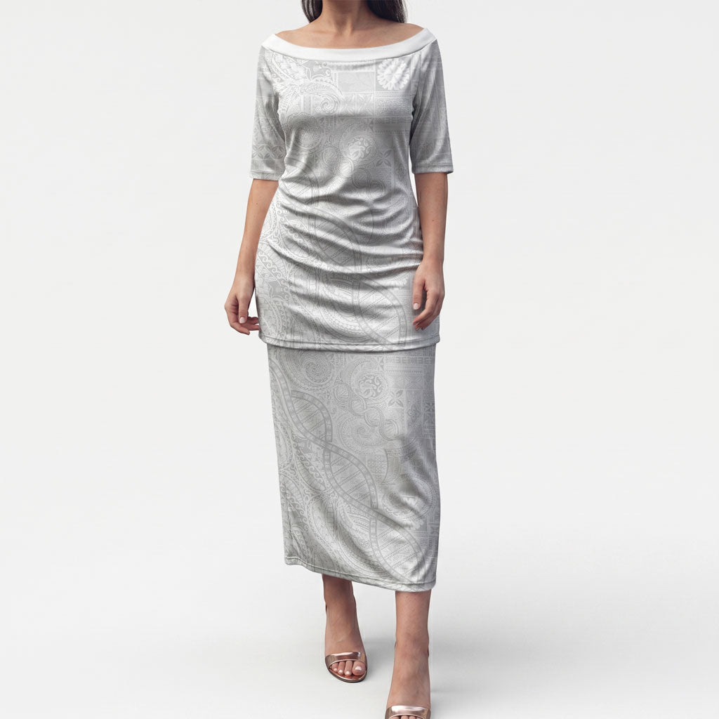 Samoan Traditional Tattoo 685 Puletasi Tribal Tatau DNA All-White LT03 Long Dress White - Polynesian Pride