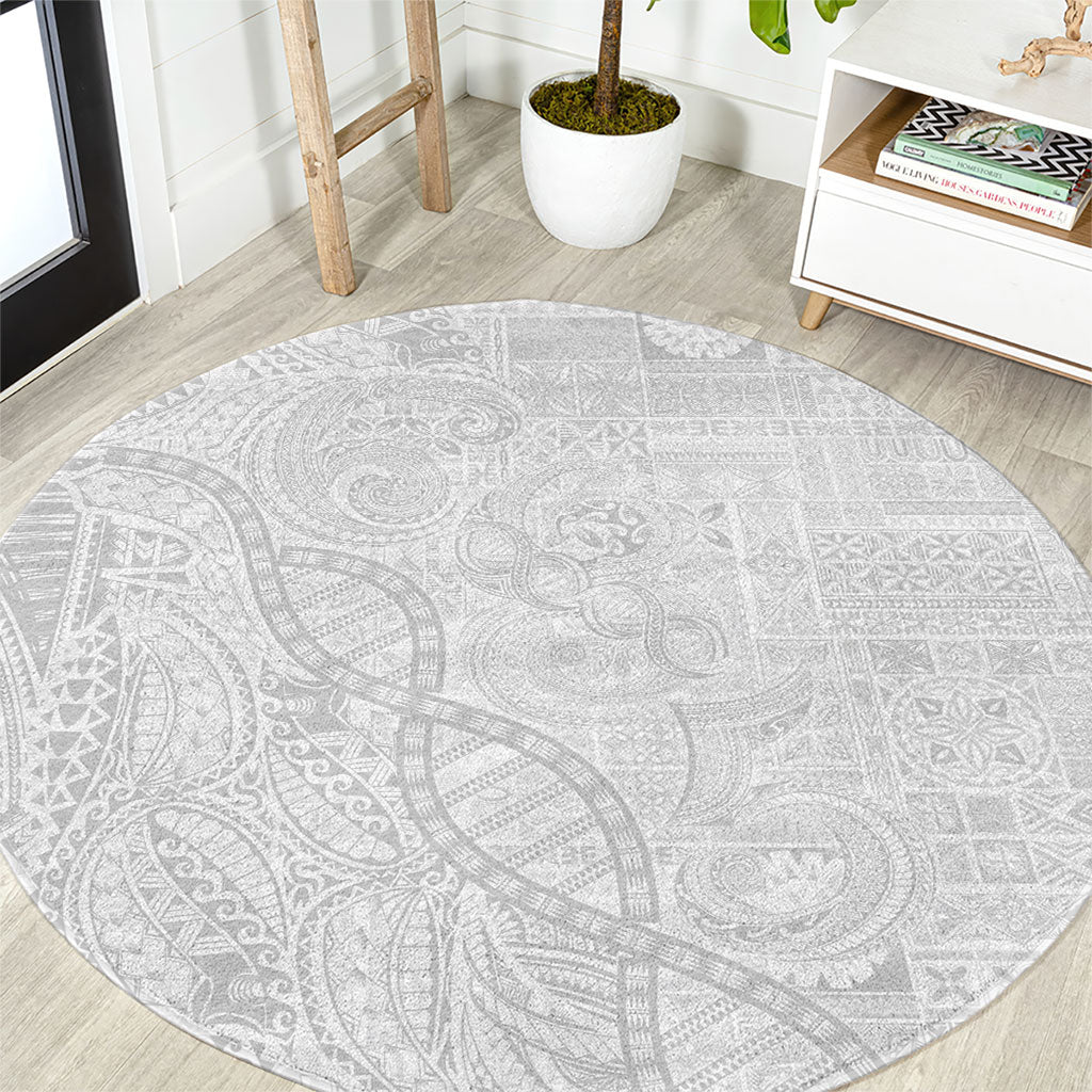 Samoan Traditional Tattoo 685 Round Carpet Tribal Tatau DNA All-White LT03 White - Polynesian Pride