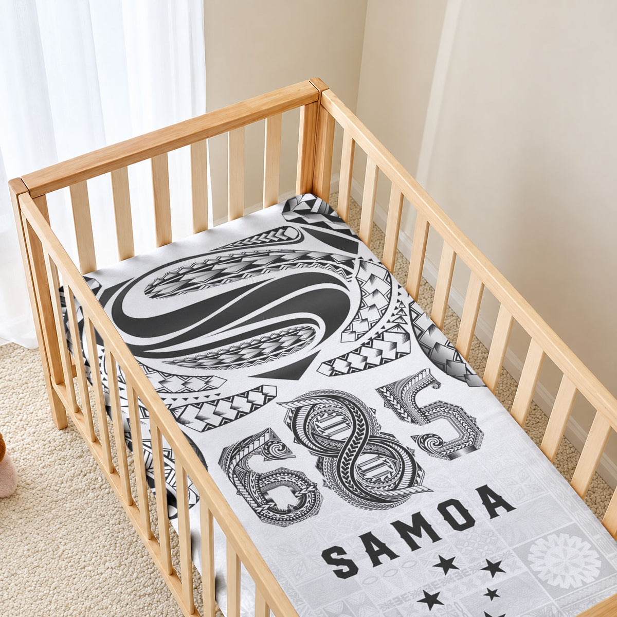 Super Samoa 685 Tribal Tattoo Baby Bed Cover Siapo Pattern White Edition LT03 - Polynesian Pride