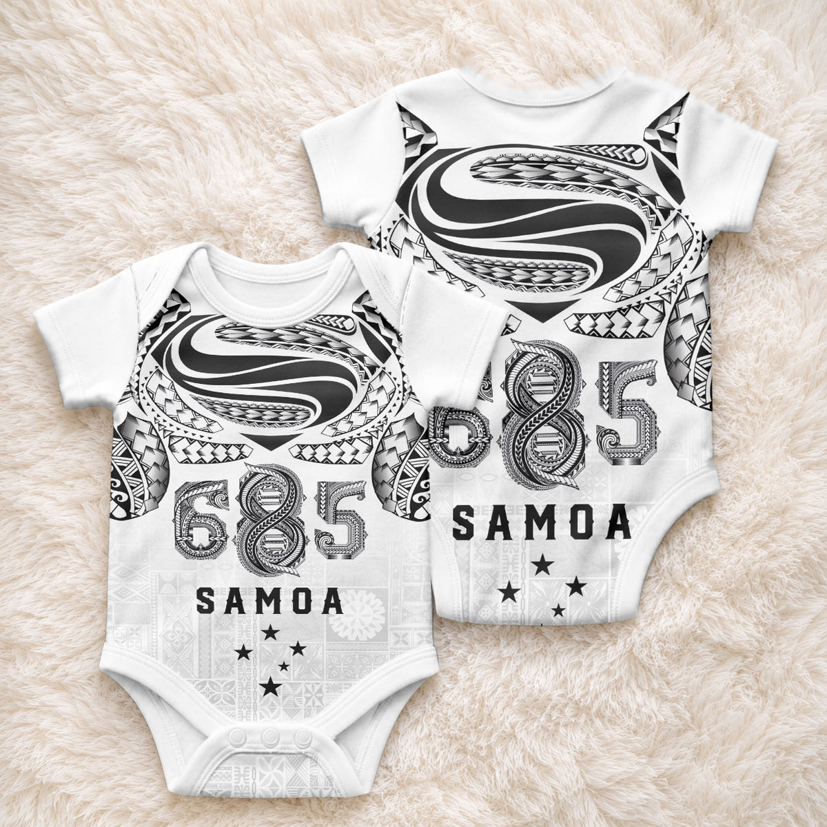 Super Samoa 685 Tribal Tattoo Baby Onesie Siapo Pattern White Edition LT03 - Polynesian Pride