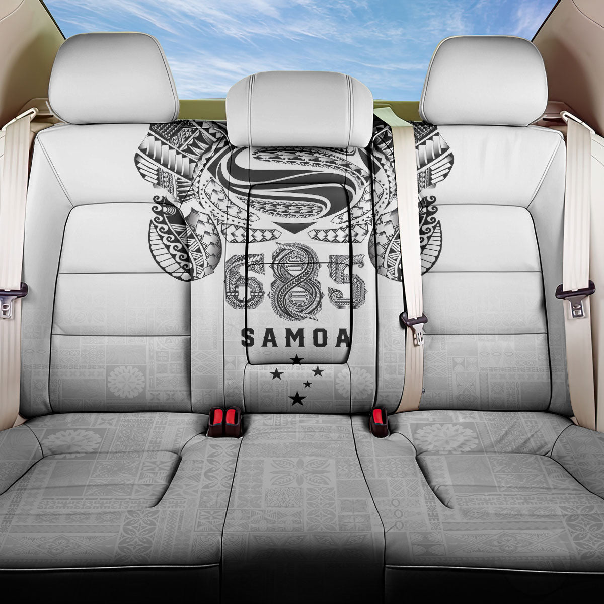 Super Samoa 685 Tribal Tattoo Back Car Seat Cover Siapo Pattern White Edition LT03 One Size White - Polynesian Pride