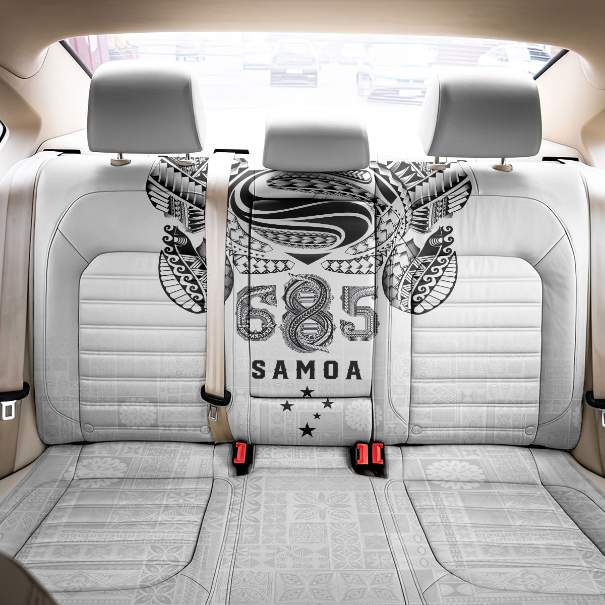 Super Samoa 685 Tribal Tattoo Back Car Seat Cover Siapo Pattern White Edition LT03 - Polynesian Pride