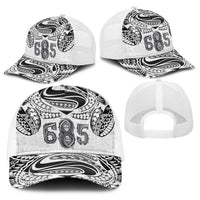 Super Samoa 685 Tribal Tattoo Baseball Net Cap Siapo Pattern White Edition LT03 - Polynesian Pride