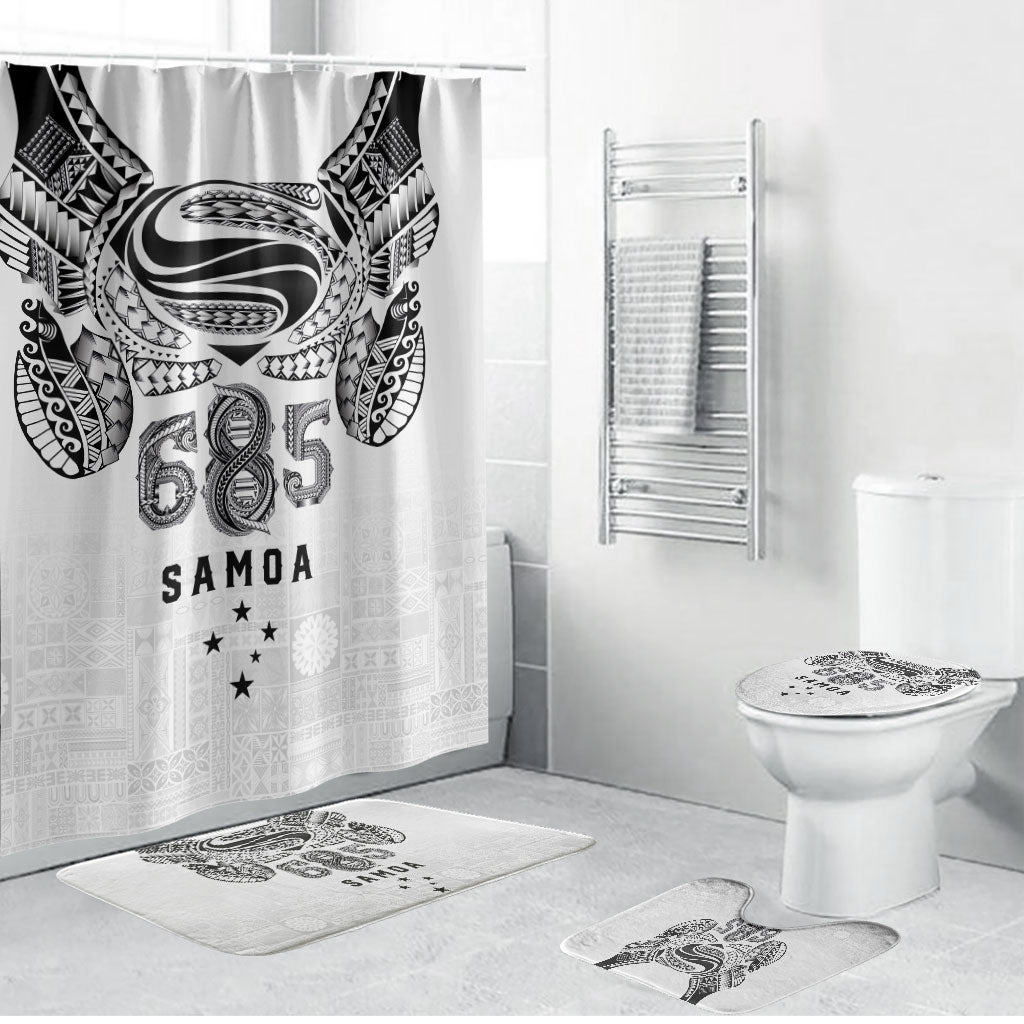 Super Samoa 685 Tribal Tattoo Bathroom Set Siapo Pattern White Edition LT03 Bathroom Set (4 pcs) White - Polynesian Pride