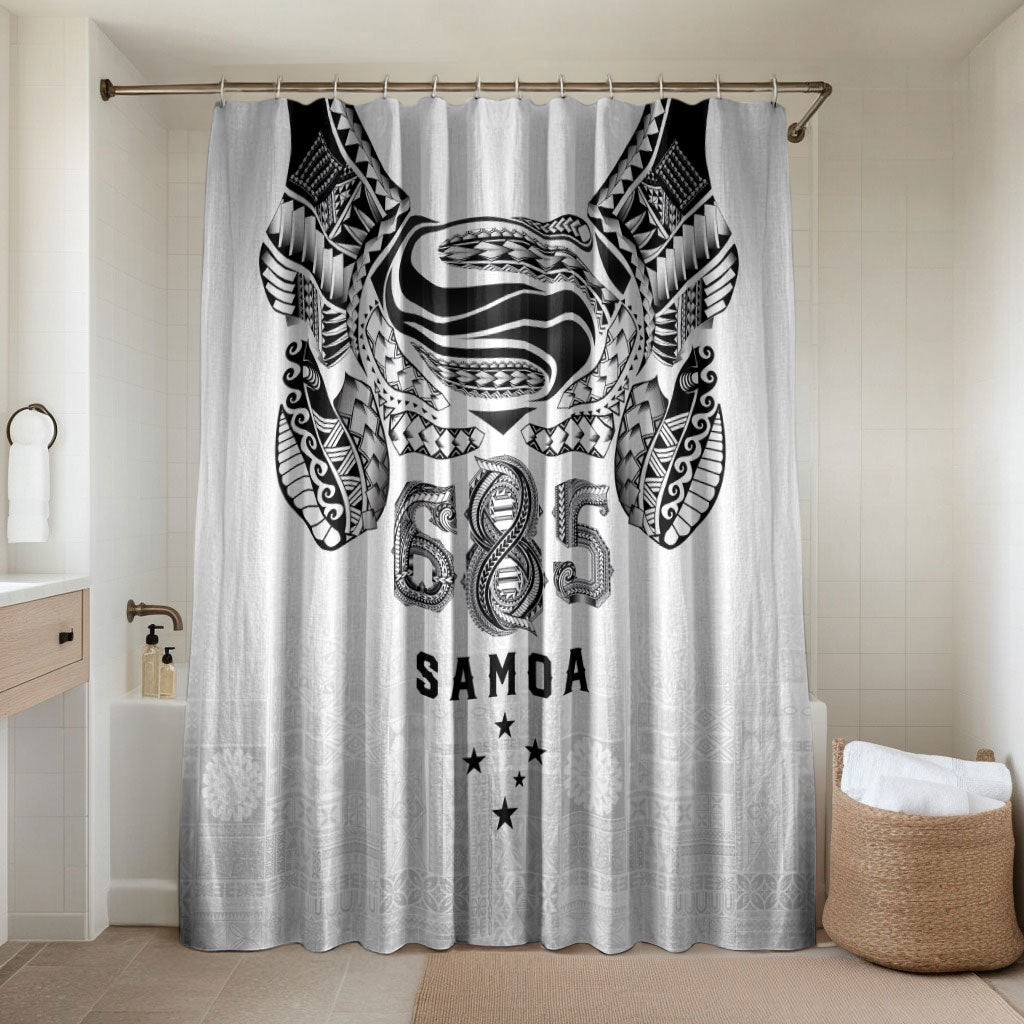 Super Samoa 685 Tribal Tattoo Bathroom Set Siapo Pattern White Edition LT03 Shower Curtain Only White - Polynesian Pride
