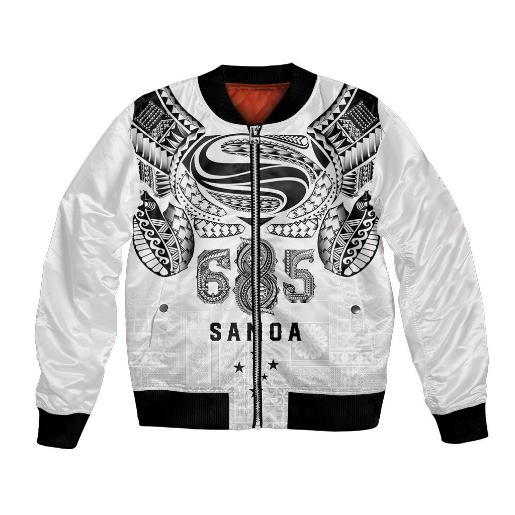 Super Samoa 685 Tribal Tattoo Bomber Jacket Siapo Pattern White Edition LT03 Unisex White - Polynesian Pride