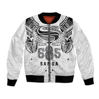 Super Samoa 685 Tribal Tattoo Bomber Jacket Siapo Pattern White Edition LT03 Unisex White - Polynesian Pride