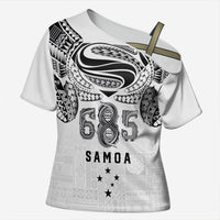 Super Samoa 685 Tribal Tattoo Cross Shoulder Shirt Siapo Pattern White Edition LT03 Female White - Polynesian Pride