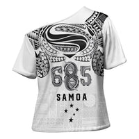 Super Samoa 685 Tribal Tattoo Cross Shoulder Shirt Siapo Pattern White Edition LT03 - Polynesian Pride
