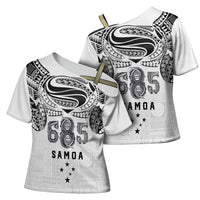 Super Samoa 685 Tribal Tattoo Cross Shoulder Shirt Siapo Pattern White Edition LT03 - Polynesian Pride