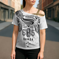 Super Samoa 685 Tribal Tattoo Cross Shoulder Shirt Siapo Pattern White Edition LT03 - Polynesian Pride