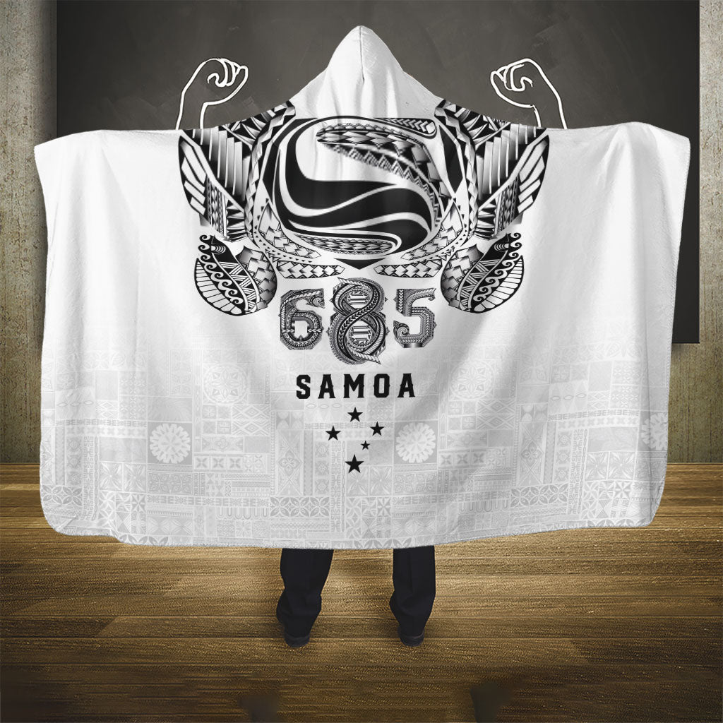 Super Samoa 685 Tribal Tattoo Hooded Blanket Siapo Pattern White Edition LT03 - Polynesian Pride
