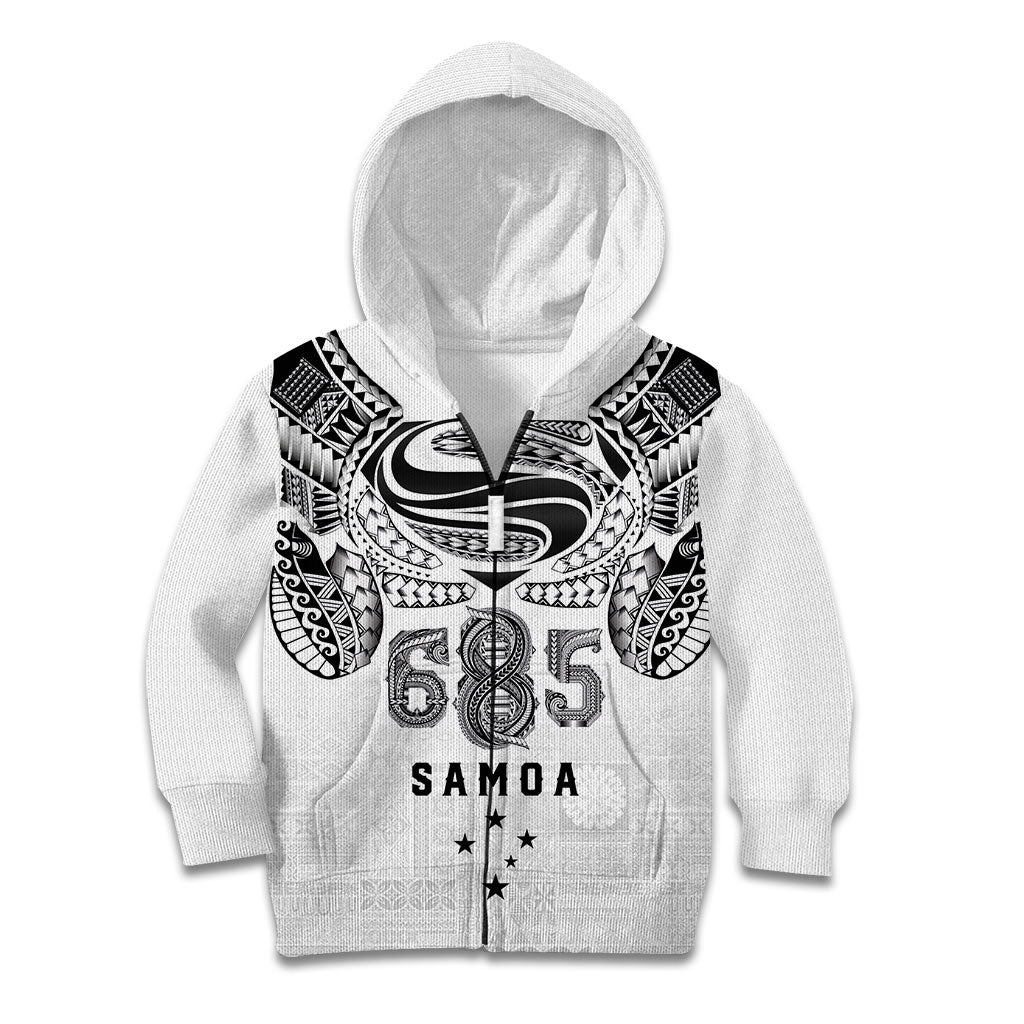 Super Samoa 685 Tribal Tattoo Kid Hoodie Siapo Pattern White Edition LT03 Zip Hoodie White - Polynesian Pride