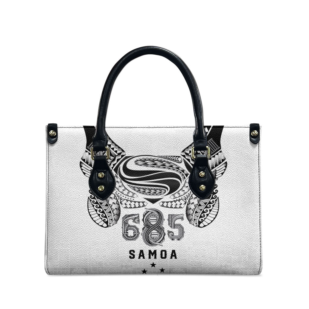 Super Samoa 685 Tribal Tattoo Leather Bag Siapo Pattern White Edition LT03 - Polynesian Pride