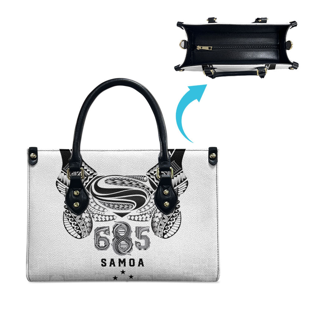 Super Samoa 685 Tribal Tattoo Leather Bag Siapo Pattern White Edition LT03 - Polynesian Pride