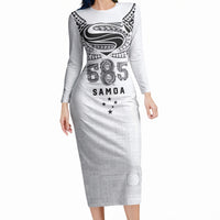 Super Samoa 685 Tribal Tattoo Long Sleeve Bodycon Dress Siapo Pattern White Edition LT03 Long Dress White - Polynesian Pride