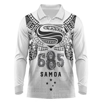 Super Samoa 685 Tribal Tattoo Long Sleeve Polo Shirt Siapo Pattern White Edition LT03 White - Polynesian Pride