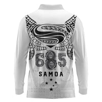 Super Samoa 685 Tribal Tattoo Long Sleeve Polo Shirt Siapo Pattern White Edition LT03 - Polynesian Pride