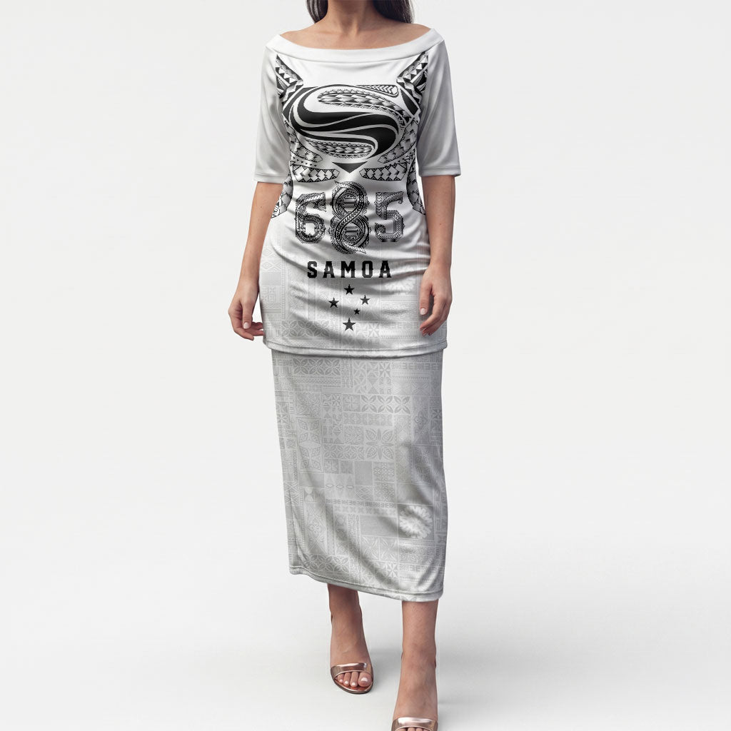 Super Samoa 685 Tribal Tattoo Puletasi Siapo Pattern White Edition LT03 Long Dress White - Polynesian Pride