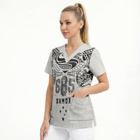 Super Samoa 685 Tribal Tattoo Scrub Top Siapo Pattern White Edition LT03 - Polynesian Pride