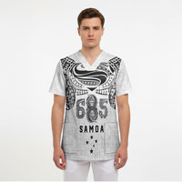 Super Samoa 685 Tribal Tattoo Scrub Top Siapo Pattern White Edition LT03 - Polynesian Pride