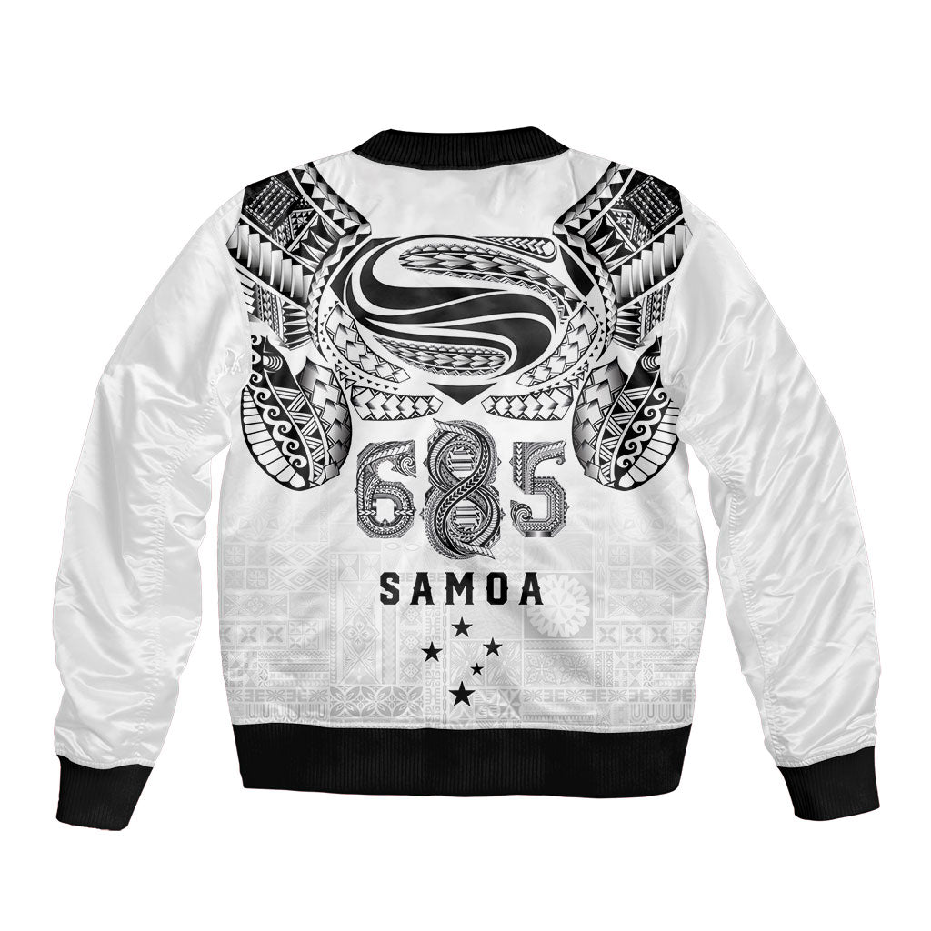 Super Samoa 685 Tribal Tattoo Sleeve Zip Bomber Jacket Siapo Pattern White Edition LT03 - Polynesian Pride