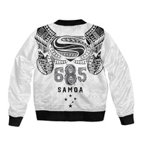 Super Samoa 685 Tribal Tattoo Sleeve Zip Bomber Jacket Siapo Pattern White Edition LT03 - Polynesian Pride