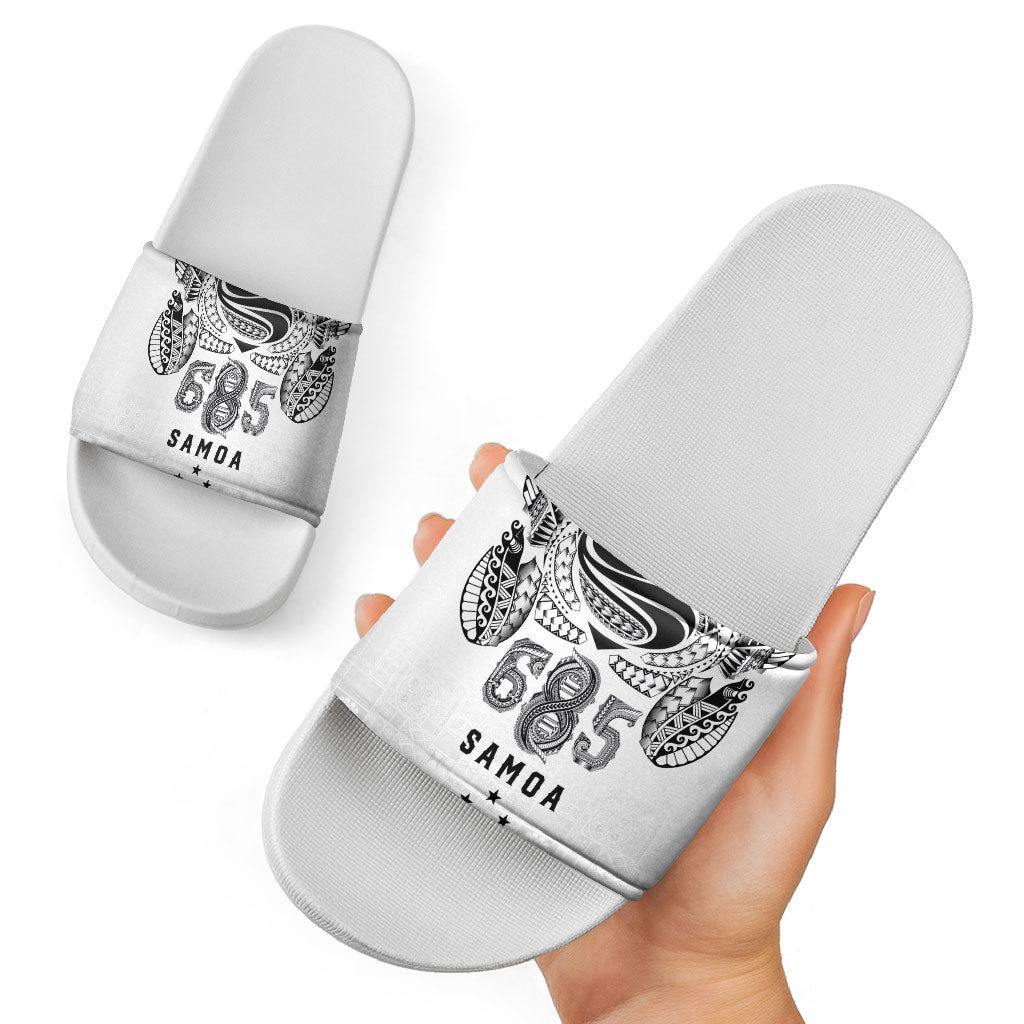 Super Samoa 685 Tribal Tattoo Slide Sandals Siapo Pattern White Edition LT03 - Polynesian Pride