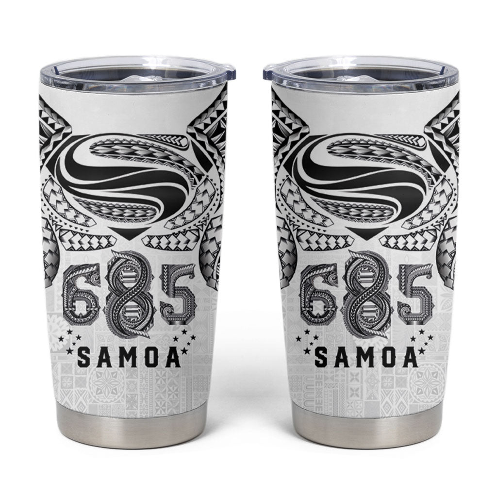 Super Samoa 685 Tribal Tattoo Tumbler Cup Siapo Pattern White Edition