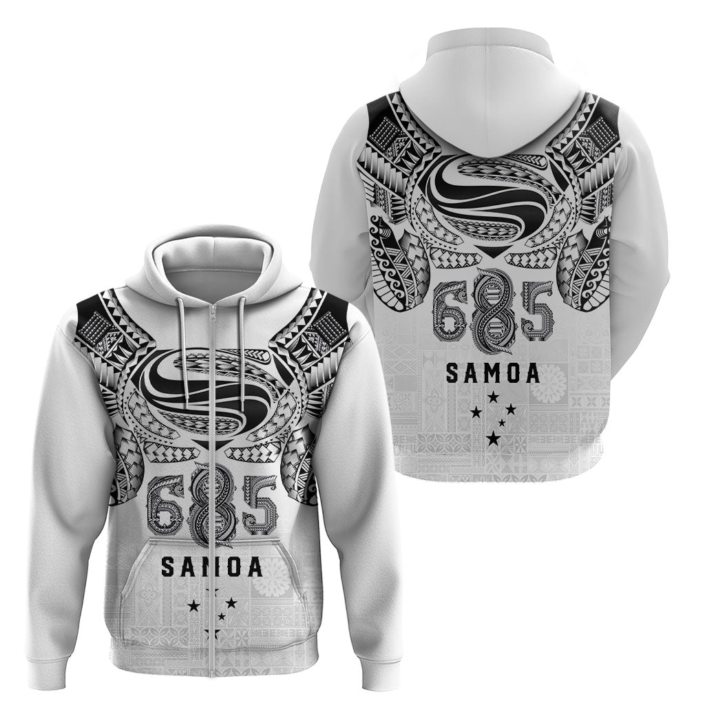 Super Samoa 685 Tribal Tattoo Zip Hoodie Siapo Pattern White Edition LT03 - Polynesian Pride