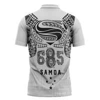 Super Samoa 685 Tribal Tattoo Zipper Polo Shirt Siapo Pattern White Edition LT03 - Polynesian Pride