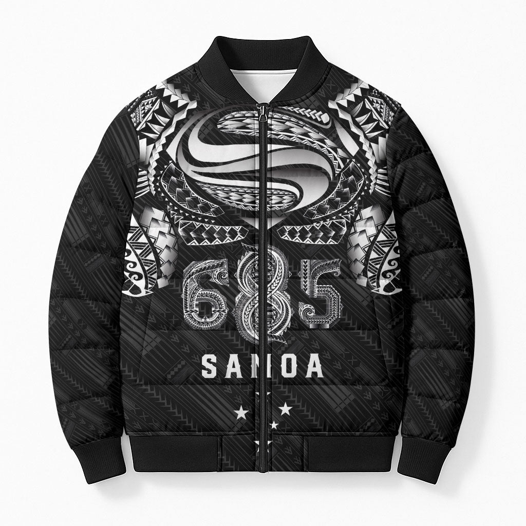 Super Samoa 685 Tribal Tattoo Bomber Puffer Jacket Samoan Ornament Pattern Black Edition