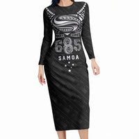 Super Samoa 685 Tribal Tattoo Long Sleeve Bodycon Dress Samoan Ornament Pattern Black Edition LT03 Long Dress Black - Polynesian Pride