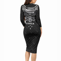 Super Samoa 685 Tribal Tattoo Long Sleeve Bodycon Dress Samoan Ornament Pattern Black Edition LT03 - Polynesian Pride
