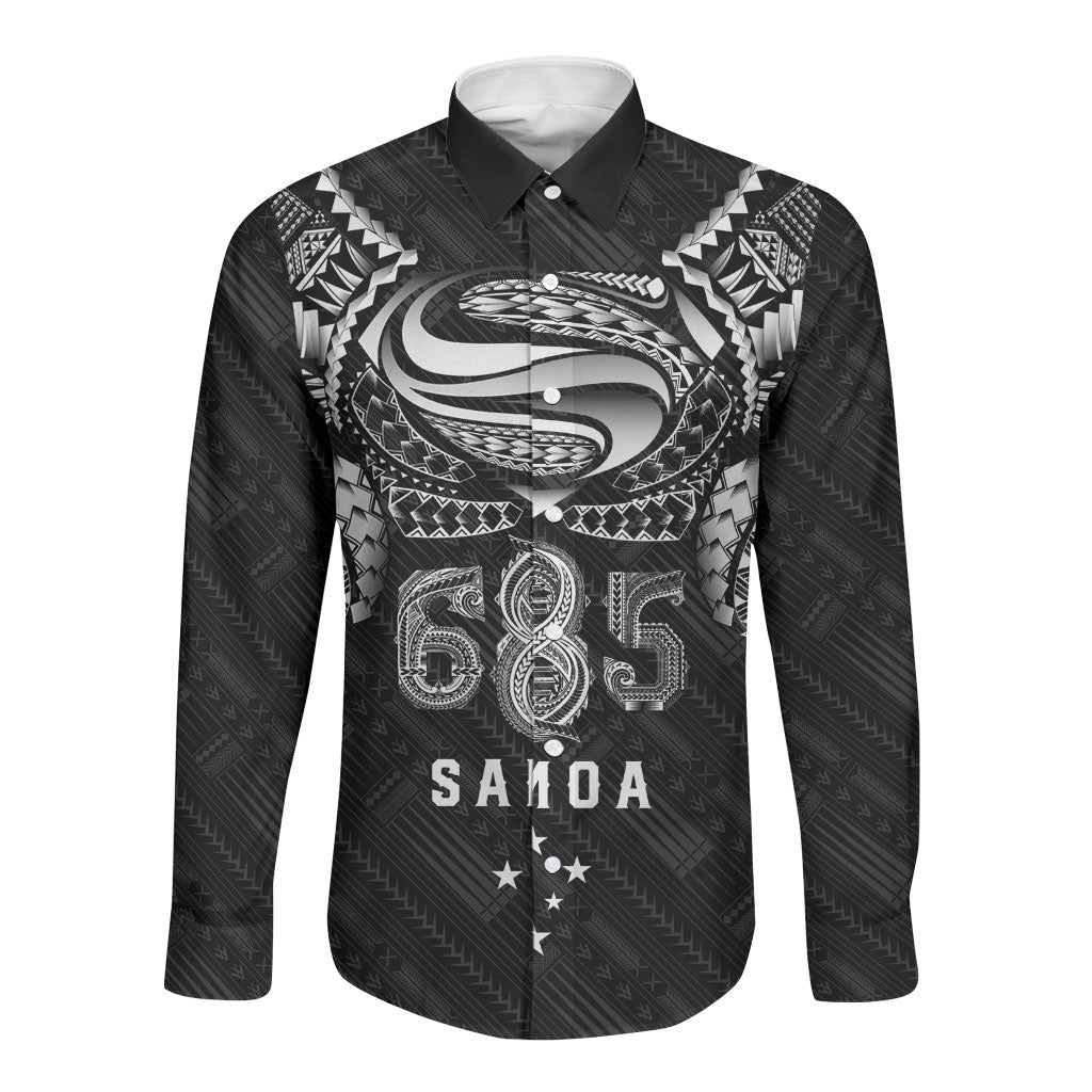 Super Samoa 685 Tribal Tattoo Long Sleeve Button Shirt Samoan Ornament Pattern Black Edition LT03 Unisex Black - Polynesian Pride