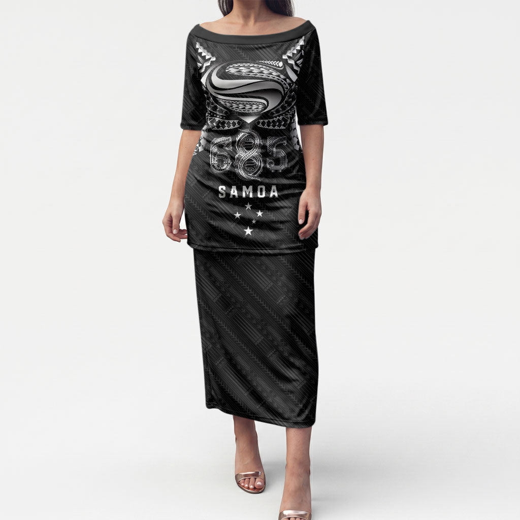 Super Samoa 685 Tribal Tattoo Puletasi Samoan Ornament Pattern Black Edition LT03 Long Dress Black - Polynesian Pride