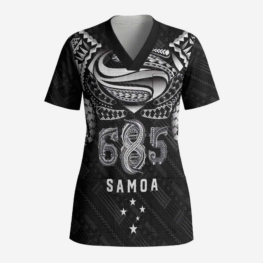 Super Samoa 685 Tribal Tattoo Scrub Top Samoan Ornament Pattern Black Edition