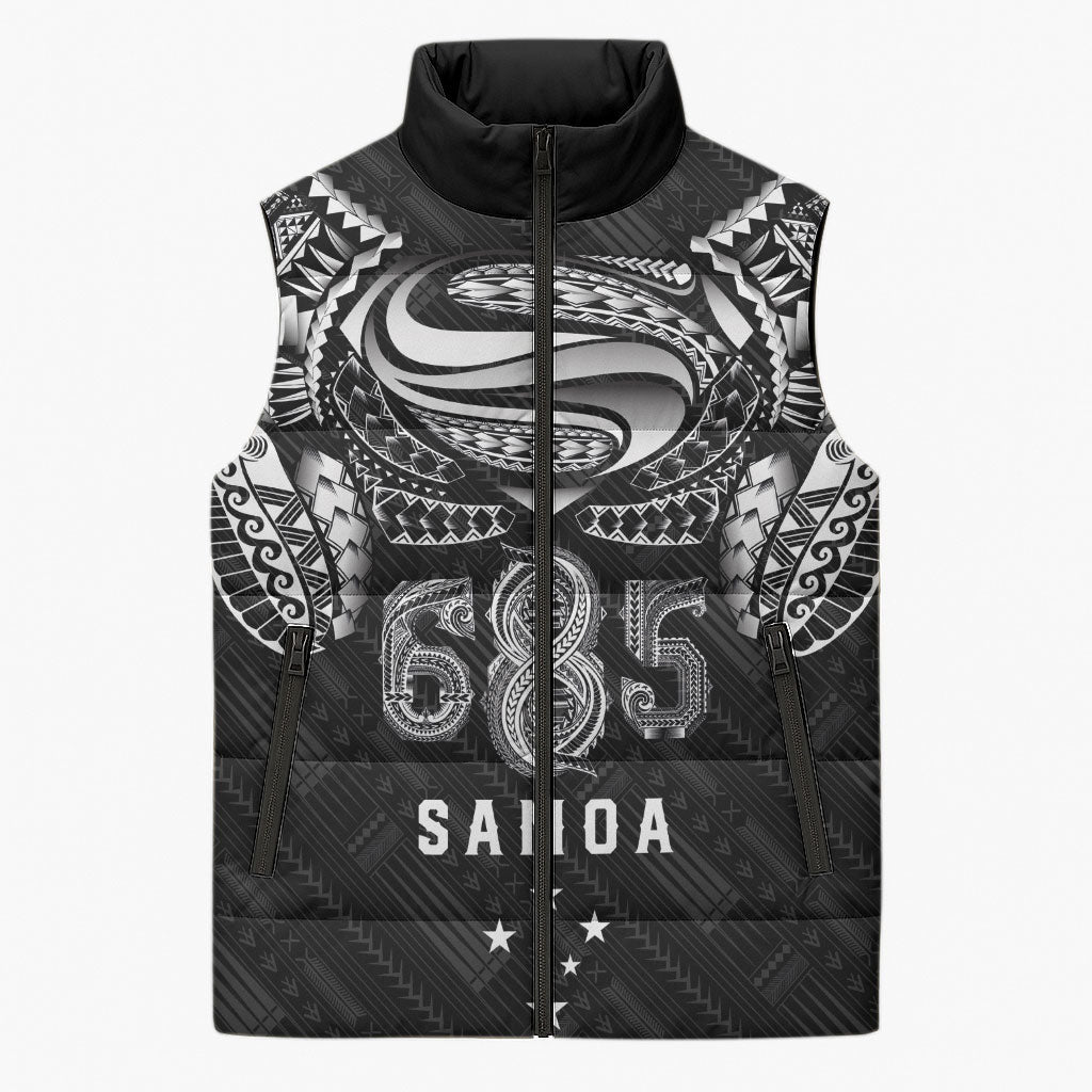 Super Samoa 685 Tribal Tattoo Sleeveless Puffer Jacket Samoan Ornament Pattern Black Edition