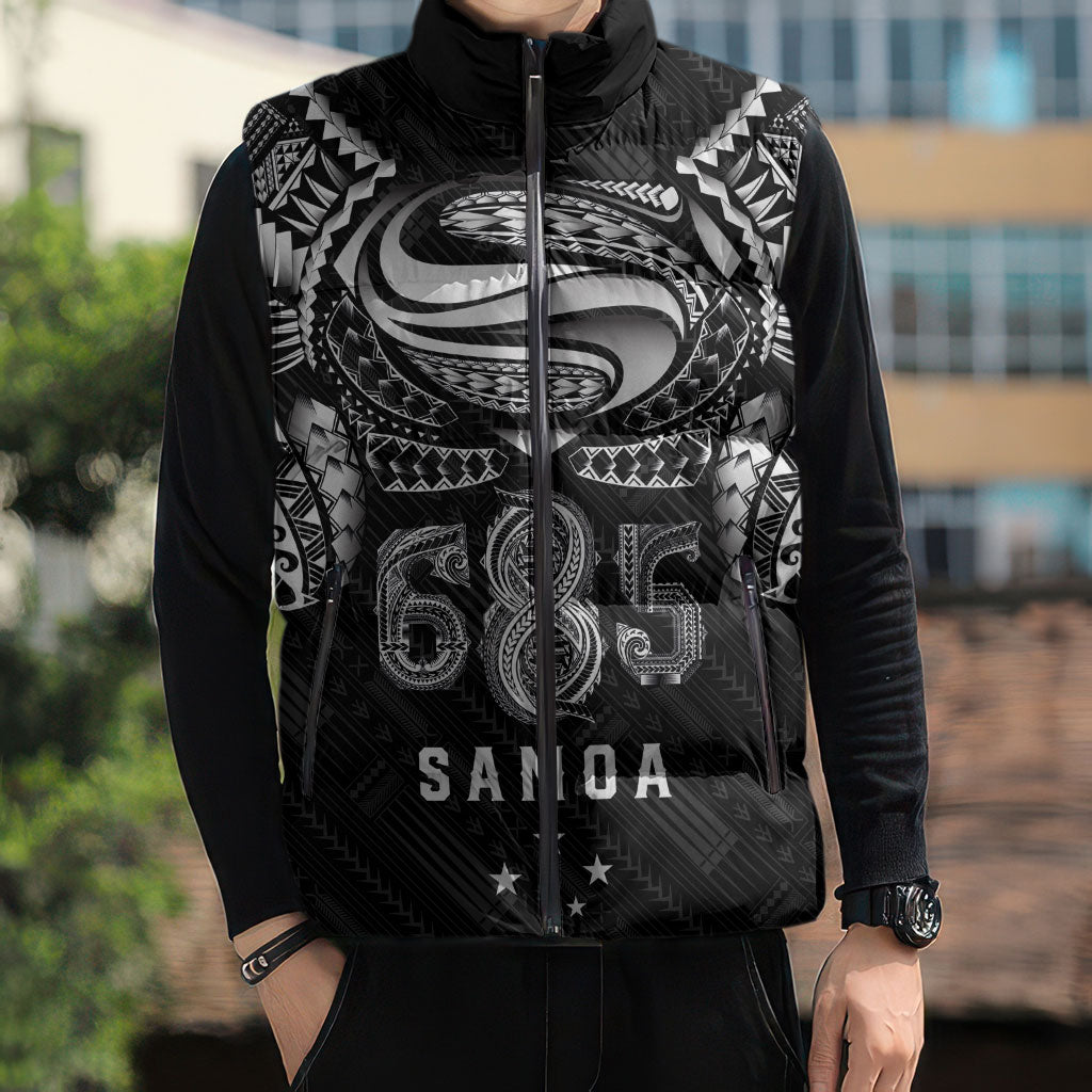 Super Samoa 685 Tribal Tattoo Sleeveless Puffer Jacket Samoan Ornament Pattern Black Edition LT03 - Polynesian Pride