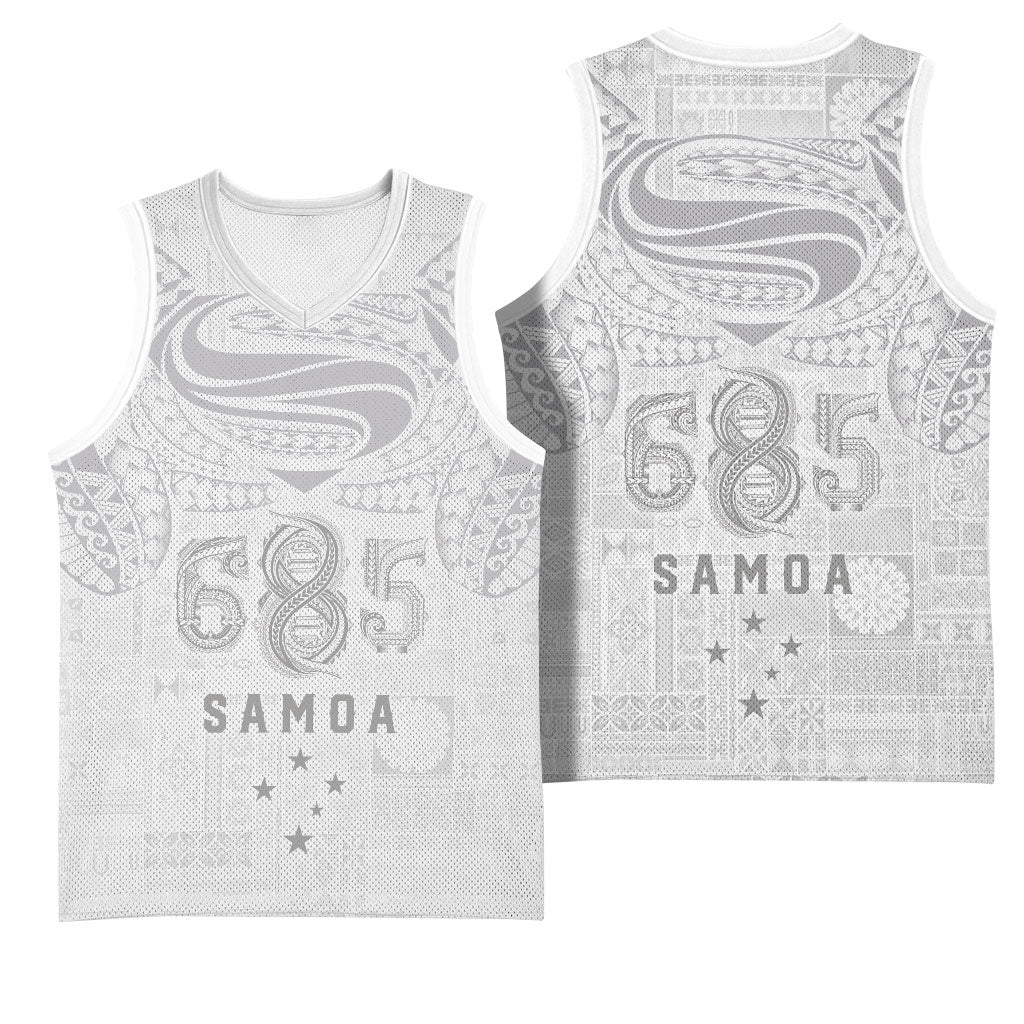 Super Samoa 685 Tribal Tattoo Basketball Jersey Siapo Pattern All-White Edition LT03 - Polynesian Pride