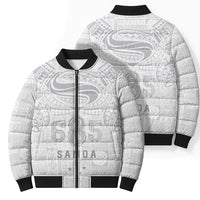 Super Samoa 685 Tribal Tattoo Bomber Puffer Jacket Siapo Pattern All-White Edition LT03 - Polynesian Pride