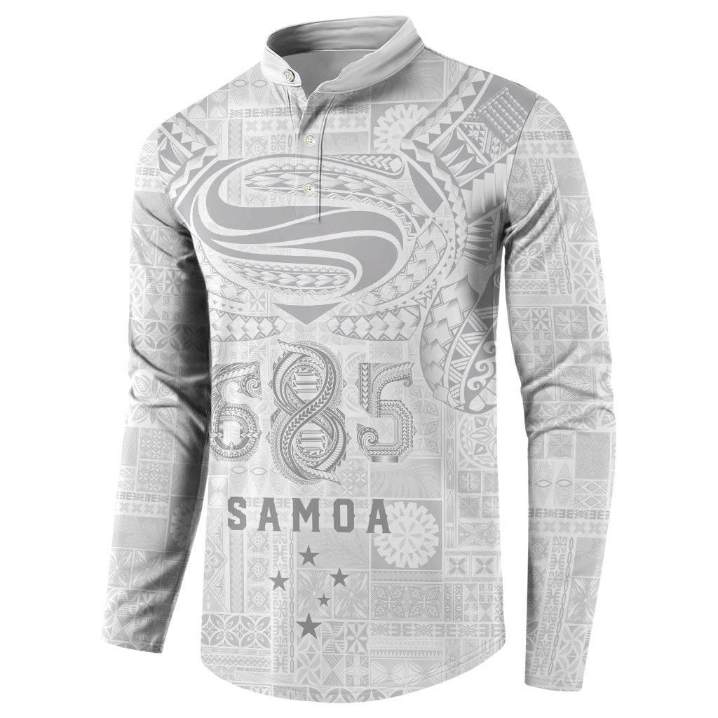 Super Samoa 685 Tribal Tattoo Button Sweatshirt Siapo Pattern All-White Edition LT03 - Polynesian Pride